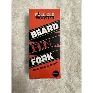 FOLLICLE BOOSTER Beard Pen Fork & Brush- Brown - New